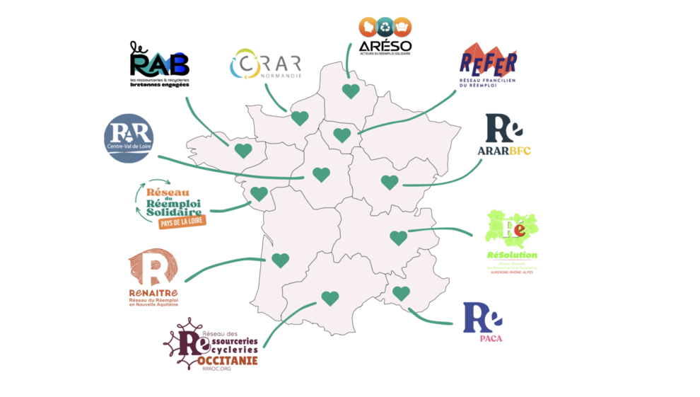 Carte des réseaux régionaux des acteurs du réemploi